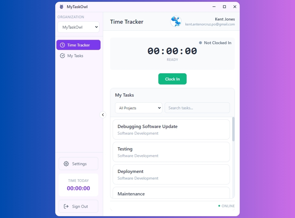 MyTaskOwl Time Tracking Dashboard